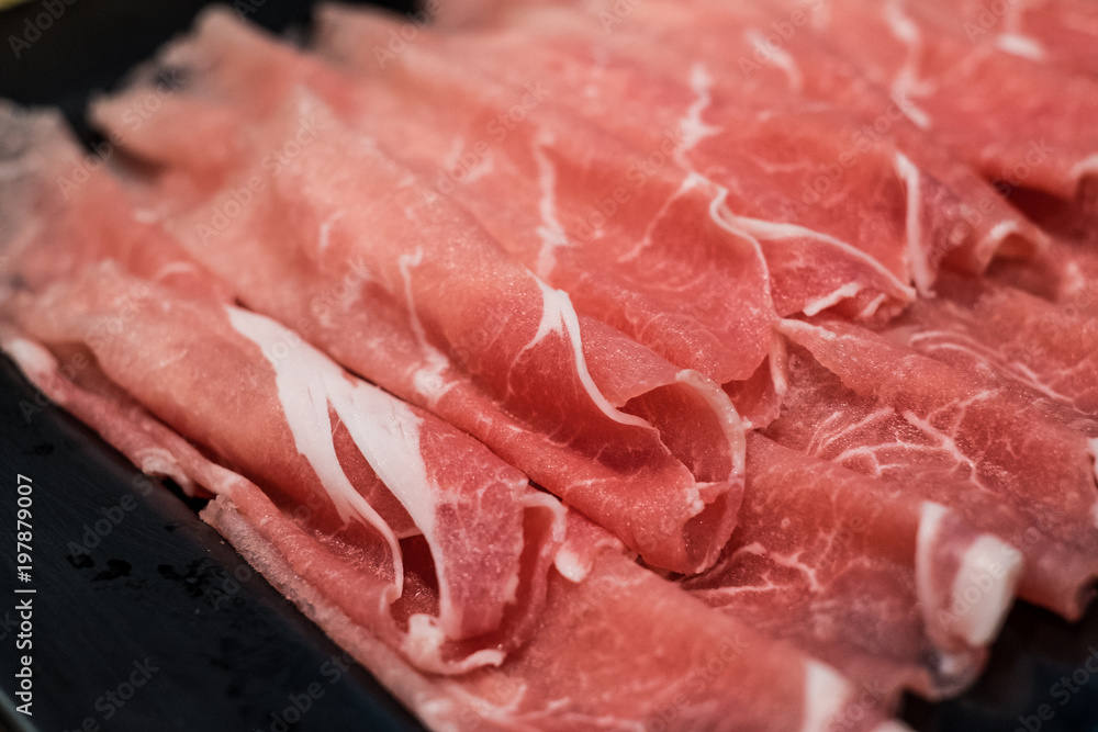 fresh pork and meat with professional sliced cut for cooking and grill at butcher shop fresh pork and meat with professional sliced cut for cooking and grill at butcher shop