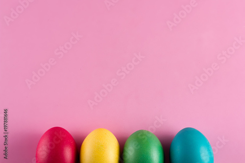 Easter colorful eggs on the bright backgroun