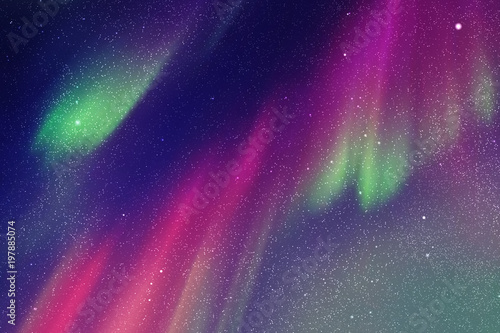 Night starry sky. Northern lights. Purple green aurora borealis