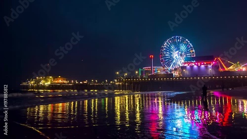 Pier in Santa Monica at night, Los Angeles, California, USA