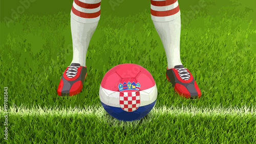 Man and soccer ball with Croatian flag