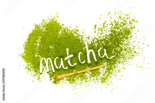 Word matcha made of powdered matcha green tea photo