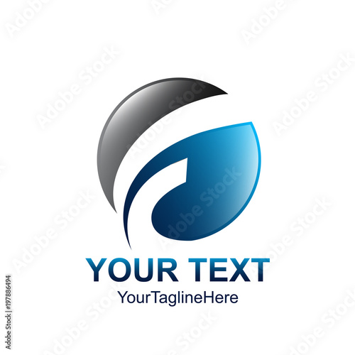 Initial letter F logo template colored blue grey circle design for business and company identity