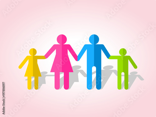 Happy family together. Silhouettes of people cut out of paper. Vector