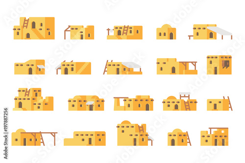 Flat design arab mud house set