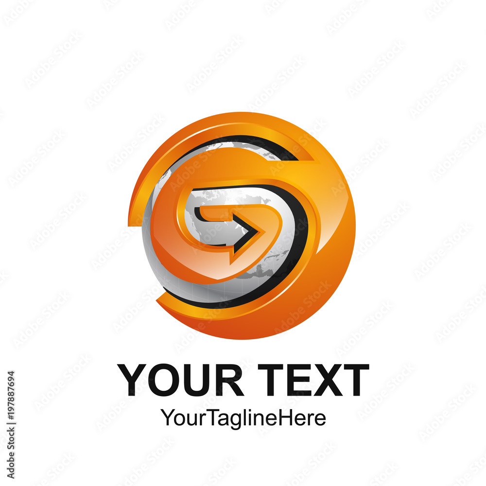 Fototapeta premium Initial letter G logo template colored orange circle sphere arrow globe design for business and company identity
