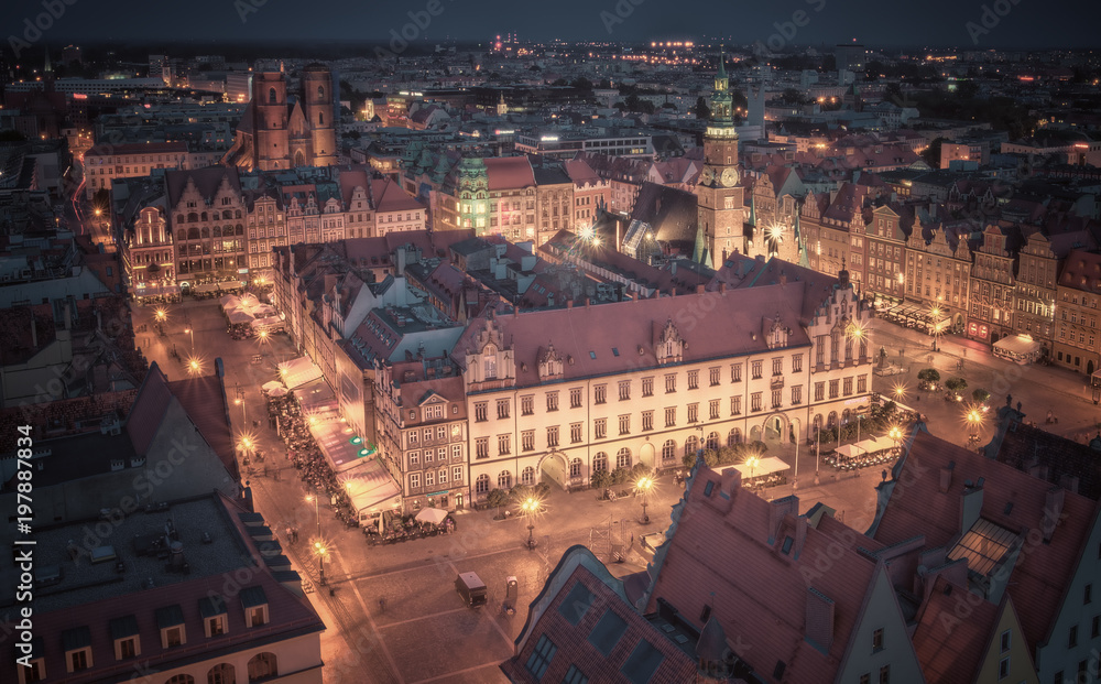Obraz Evening panorama of the city Wroclaw, Poland