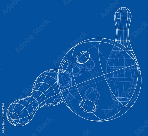 Bowling skittles and ball outline. Vector