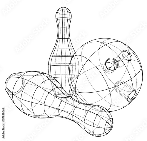 Bowling skittles and ball outline. Vector
