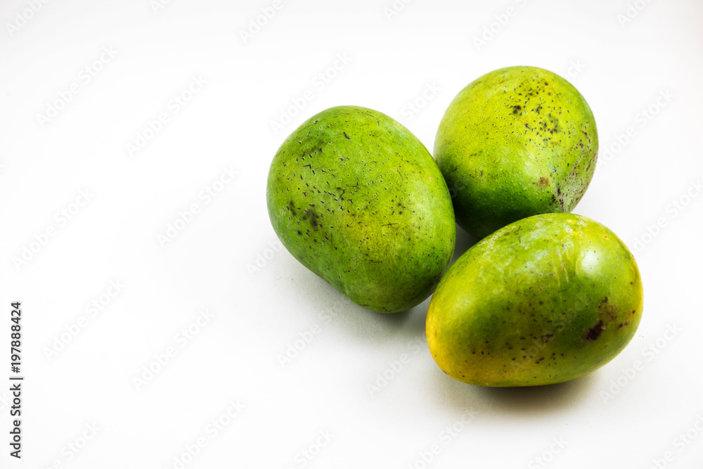 Fresh green mango fruit on white background Fresh green mango fruit on white background