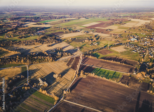 Drone Photo of the Fields in Colorful Late Autumn - Vintage look edit