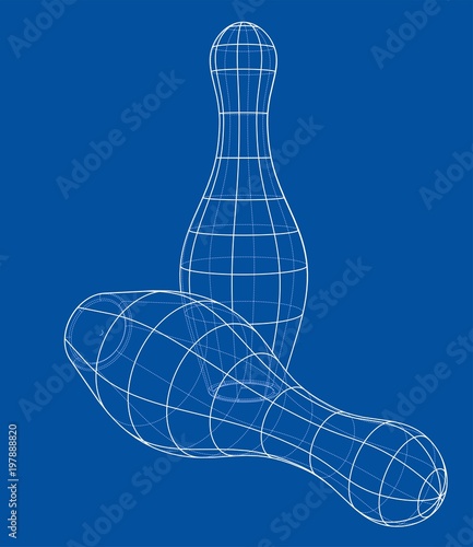 Bowling skittles and ball outline. Vector