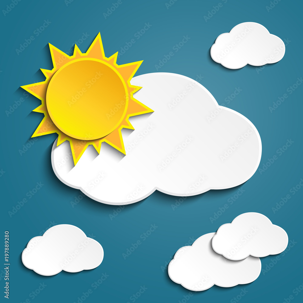 Vector abstract background- white paper clouds and sun Vector abstract background- white paper clouds and sun
