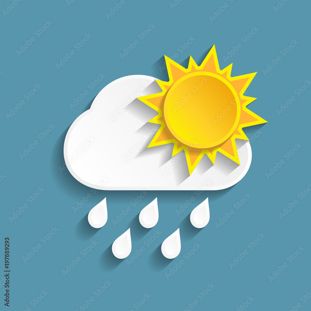 White paper rainy cloud and sun White paper rainy cloud and sun