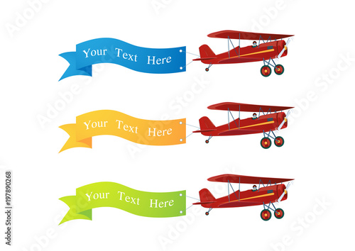 Set of flying aircraft . Airplane with banner ,vector
