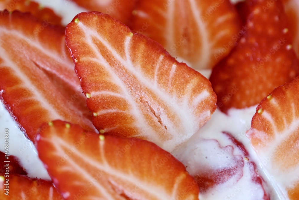 Delicious cake with fresh strawberries and cream Delicious cake with fresh strawberries and cream