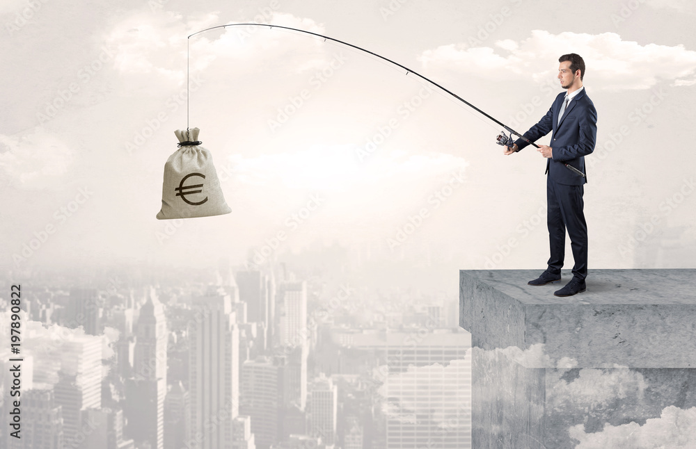 Businessman fishing sack of currency from the cityscape concept
Businessman fishing sack of currency from the cityscape concept