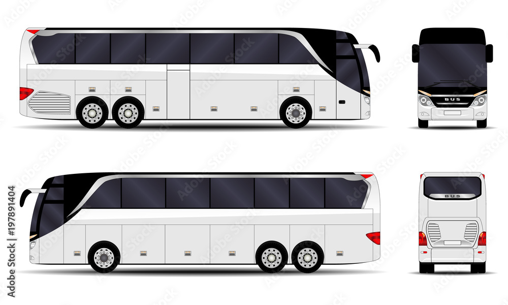 realistic bus. side view; front view; back view realistic bus. side view; front view; back view