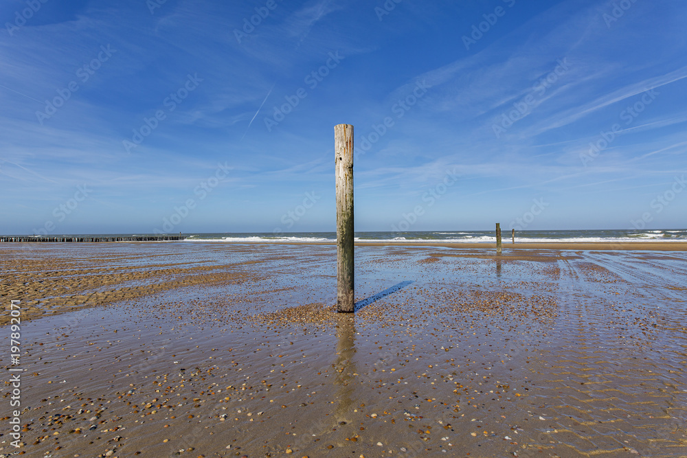 View to abandoned Domburg Beach at Fall of Tide / Netherlands