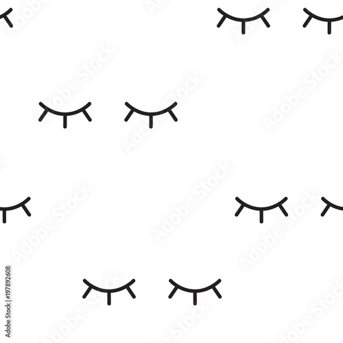 Abstract pattern with closed eyes. Cute eyelashes background illustration. Black and white fashion design for textile  wallpaper