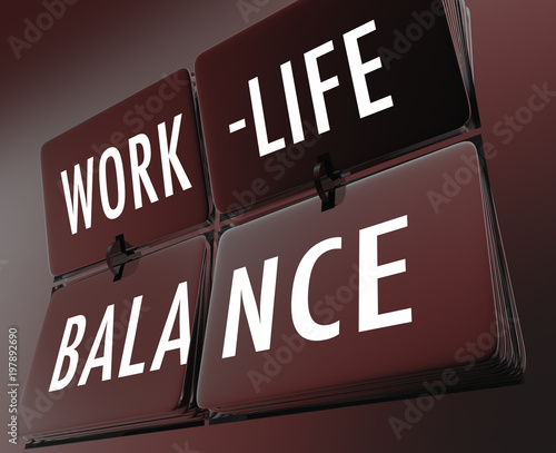 Work-Life Balance Clock Flipping Tiles 3d Illustration