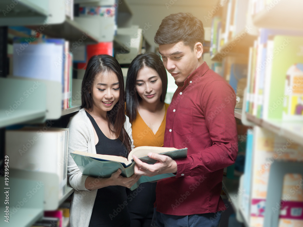 young adult students studying and talking about lessons comparing together young adult students studying and talking about lessons comparing together