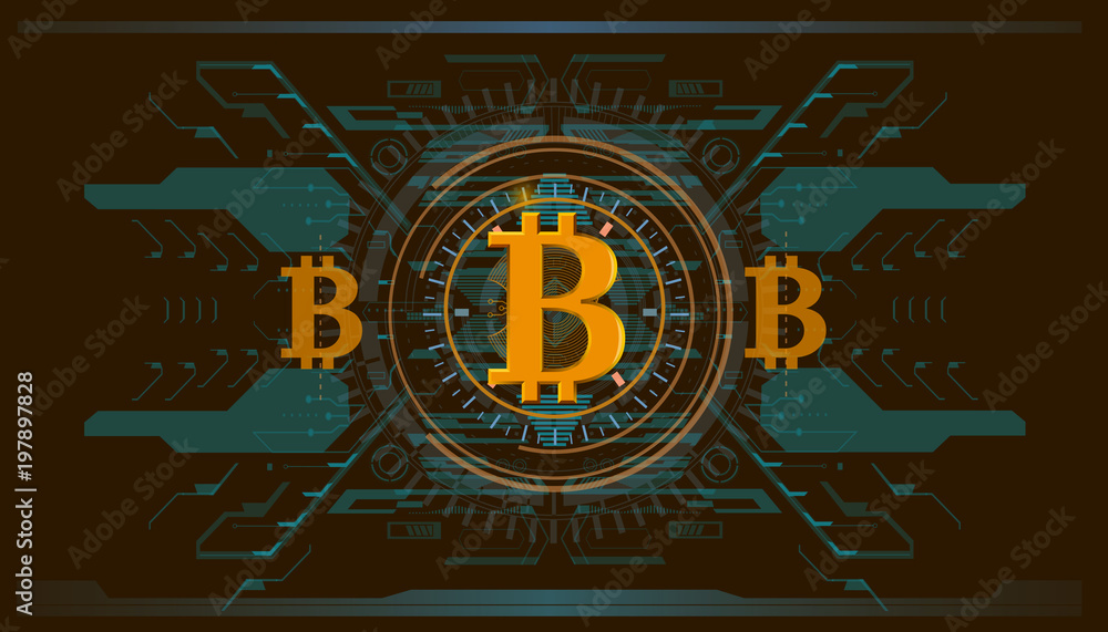 Fototapeta premium Crypto-currency, bitcoin technology, abstract visualization futuristic bitcoin , aesthetic design hud bitcoin background