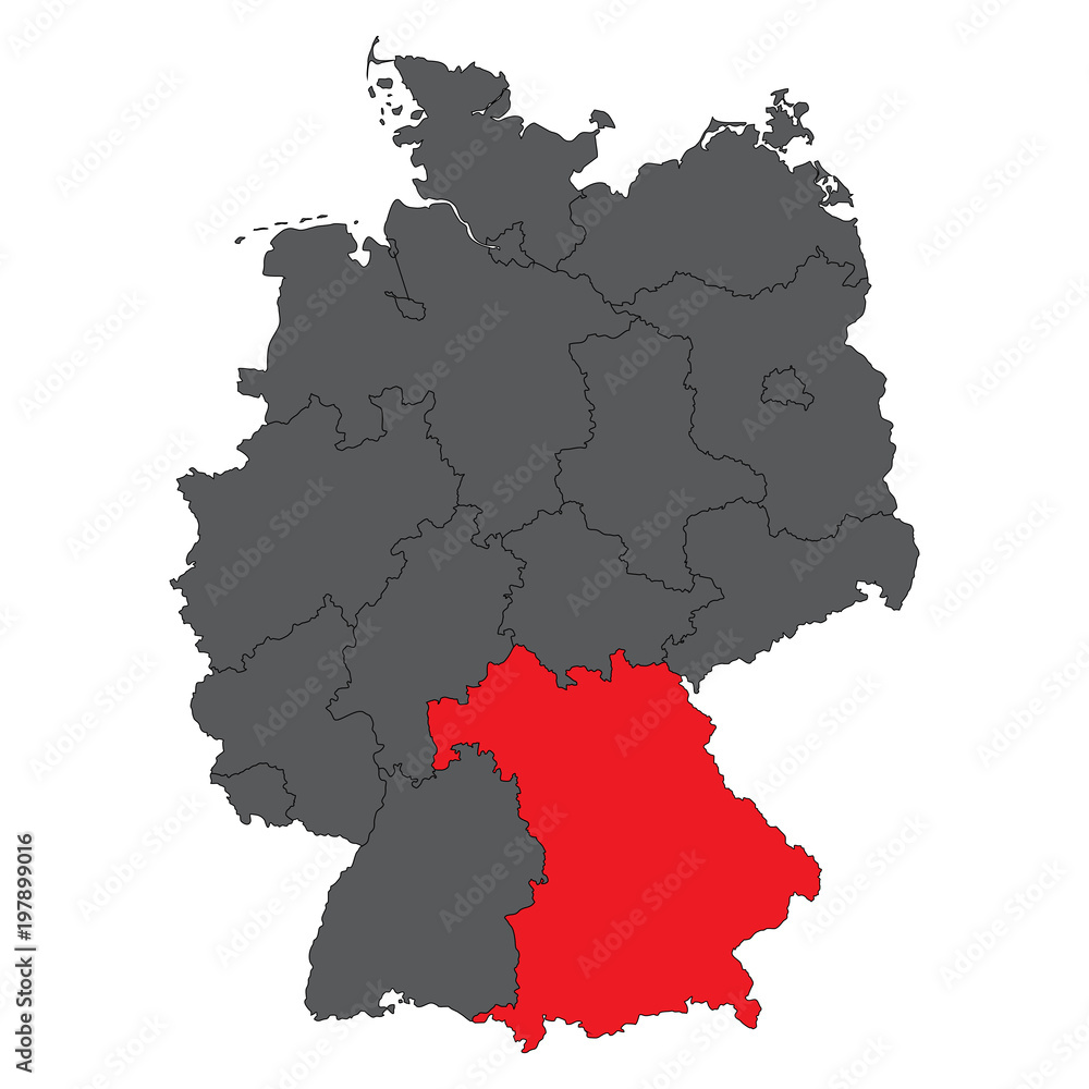 Bavaria red on gray Germany map vector