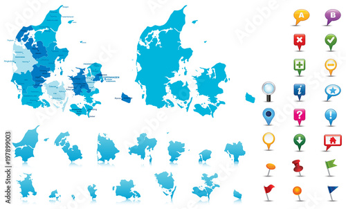 Fotografie, Obraz Denmark-highly detailed map