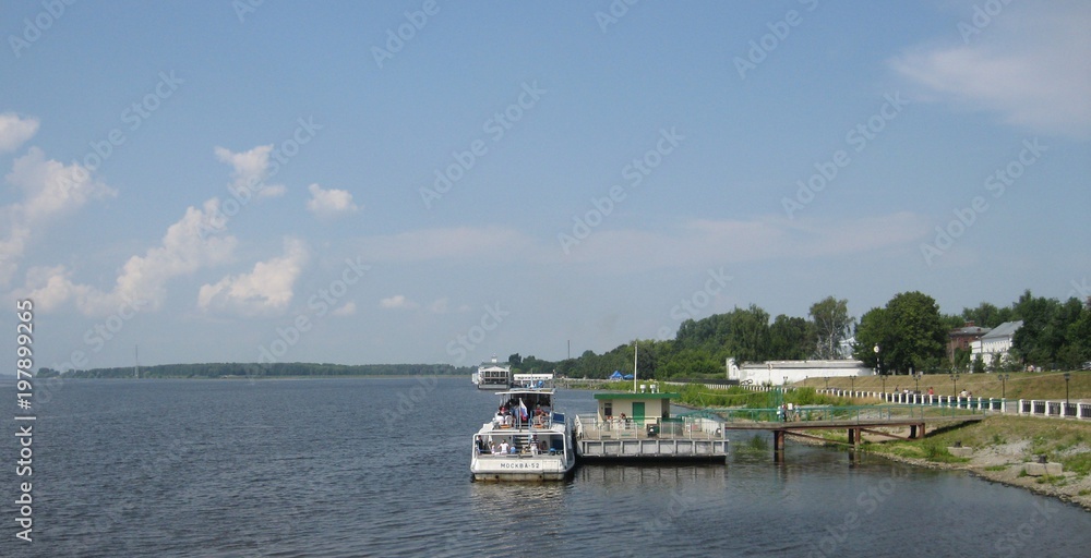 Fototapeta premium Boat, river, landscape, sky