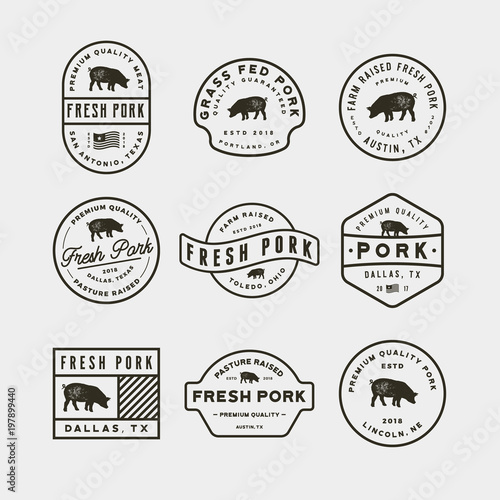 set of premium fresh pork labels. vector illustration