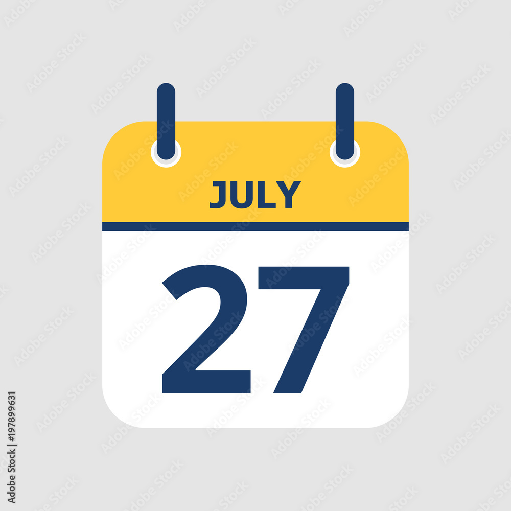 Flat icon calendar 27th of July isolated on gray background. Vector illustration. Flat icon calendar 27th of July isolated on gray background. Vector illustration.