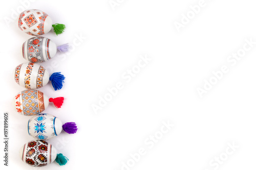 Wallpaper Mural Happy Easter card. Colorful shiny easter eggs on isolated white background. Copy space for text. Torontodigital.ca