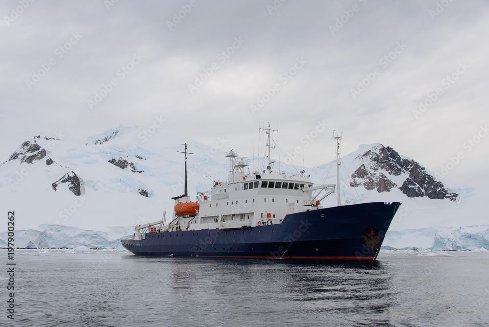 Expedition ship in Antarctic sea Expedition ship in Antarctic sea