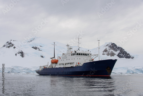 Expedition ship in Antarctic sea