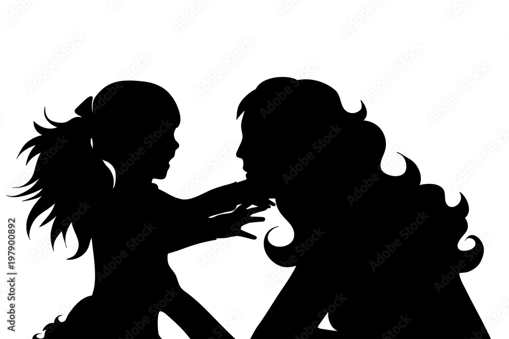 Vector silhouette of mother with daughter on white background. Vector silhouette of mother with daughter on white background.