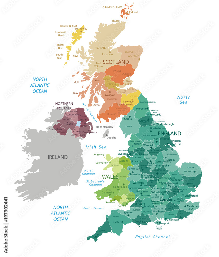 Obraz premium Wielka Brytania - bardzo szczegółowa mapa. Wszystkie elementy są podzielone na edytowalne warstwy wyraźnie oznaczone. Wektor