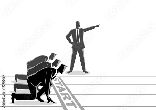 Businessman with pointed hand ordering his subordinate to start running