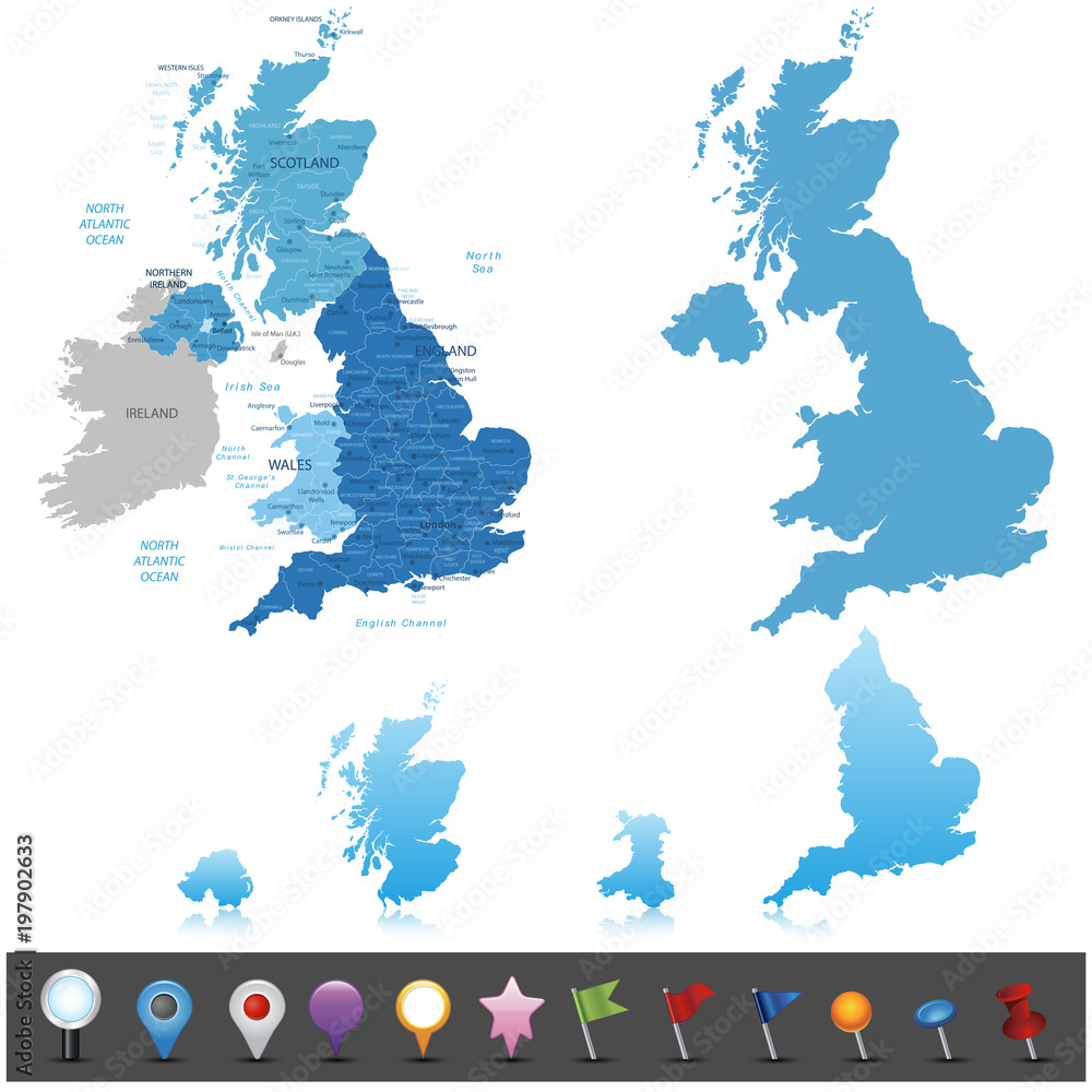 Naklejka premium United Kingdom -highly detailed map.All elements are separated in editable layers clearly labeled. Vector