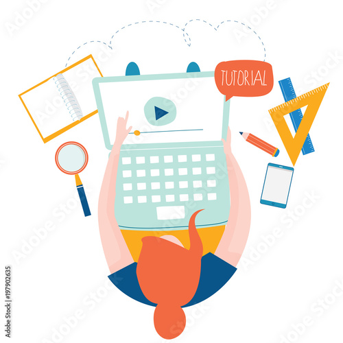 Education, online training courses, distance education flat vector illustration. Internet studying, online book, tutorials, e-learning, online education design for mobile and web graphics