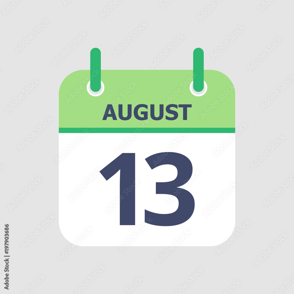 Flat icon calendar 13th of August isolated on gray background. Vector illustration. Flat icon calendar 13th of August isolated on gray background. Vector illustration.