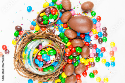 Chocolate eggs and color candy glaze