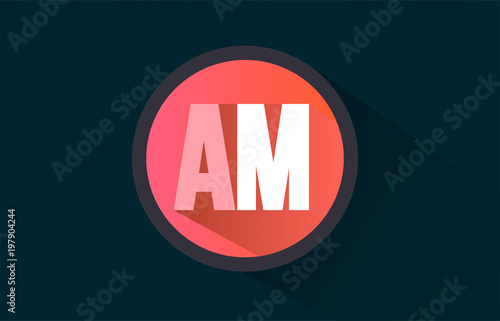 blue pink alphabet letter am a m logo combination with long shadow design