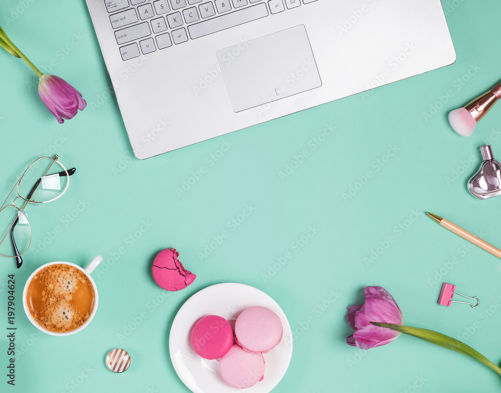 Feminine workspace concept. Feminine workspace concept.