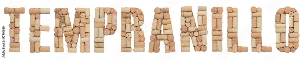 Grape variety Tempranillo made of wine corks Isolated on white background
