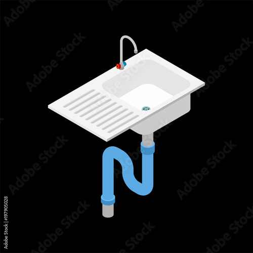 Kitchen sink isometry isolated. Kitchen utensils. Vector illustration