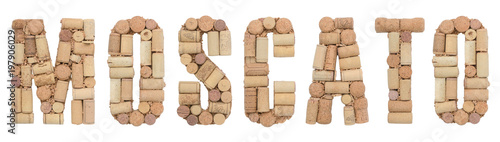 Grape variety Moscato made of wine corks Isolated on white background