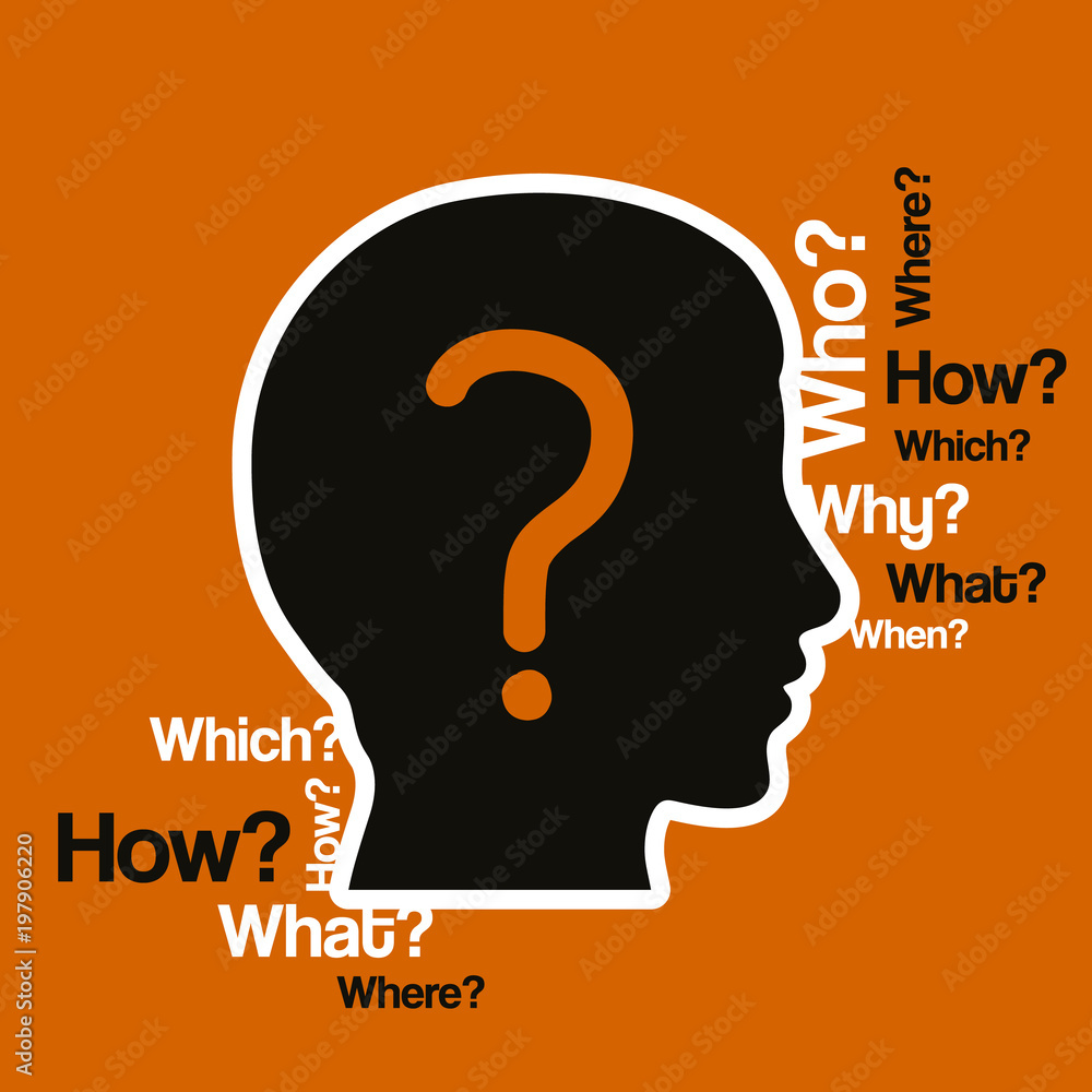 Silhouette human head with a lot of questions. Vector. Silhouette human head with a lot of questions. Vector.