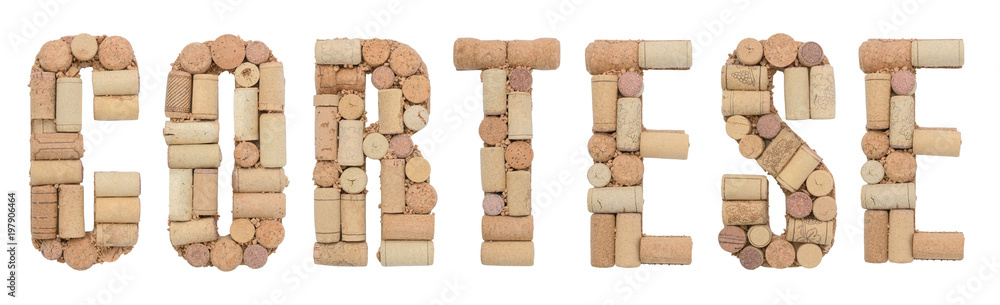 Grape variety Cortese made of wine corks Isolated on white background