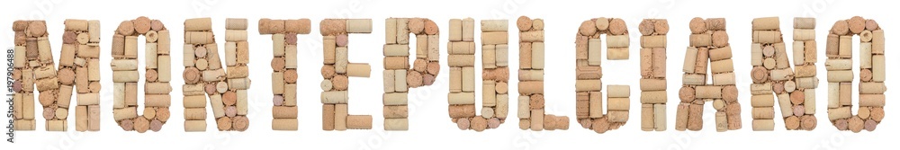 Grape variety Montepulciano made of wine corks Isolated on white background Grape variety Montepulciano made of wine corks Isolated on white background